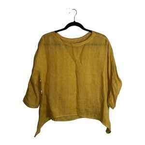Veronique Miljkovitch Mustard Dolman Sleeve Blouse Top Lagenlook Relaxed Sz S